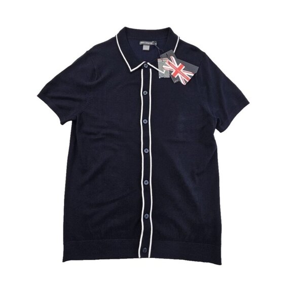 French Connection Nautical Cardigan Men's Large Navy Blue Button-Up NWT Comfort - Picture 1 of 15